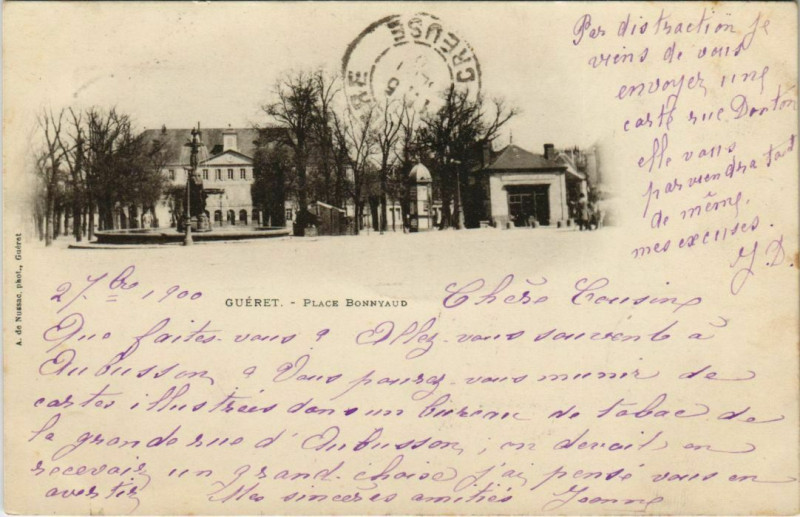 Carte postale ancienne Gueret Place Bonnyaud France à Guéret