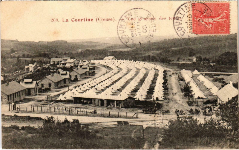 Carte postale ancienne Militaire La Courtine - Vue générale des tentes à La Courtine