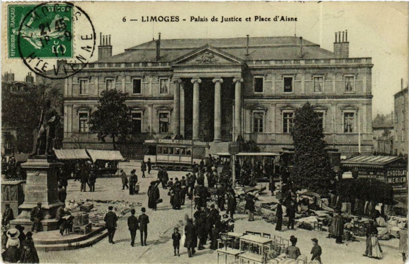Carte postale ancienne Limoges Palais de Justice et d'Aisne à Limoges