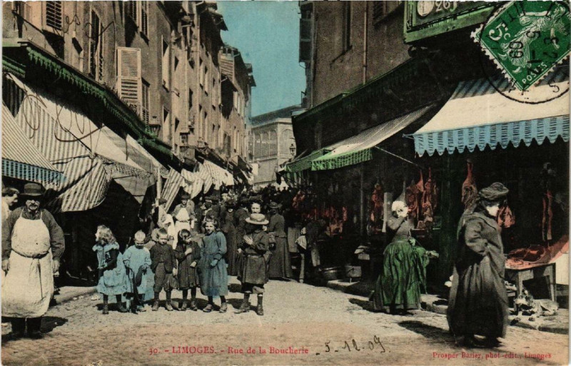 Carte postale ancienne Limoges Rue de la Boucherie à Limoges