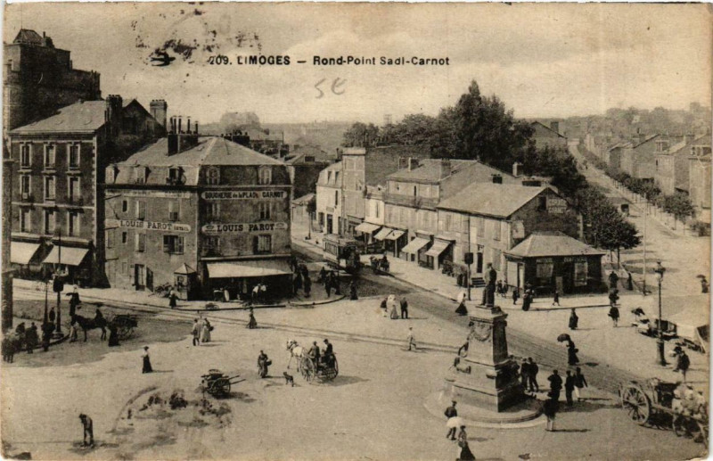 Carte postale ancienne Limoges Rond-Point Sadi-Carnot à Limoges