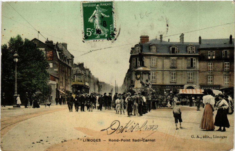 Carte postale ancienne Limoges Rond-Point Sadi-Carnot à Limoges