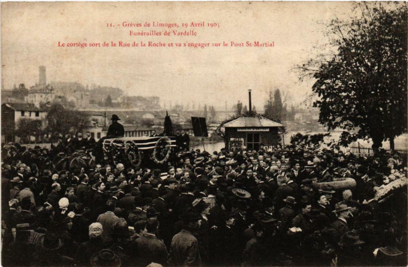 Carte postale ancienne Greves de Limoges 19 Avril 1905 - Funerailles de Vardelle à Limoges