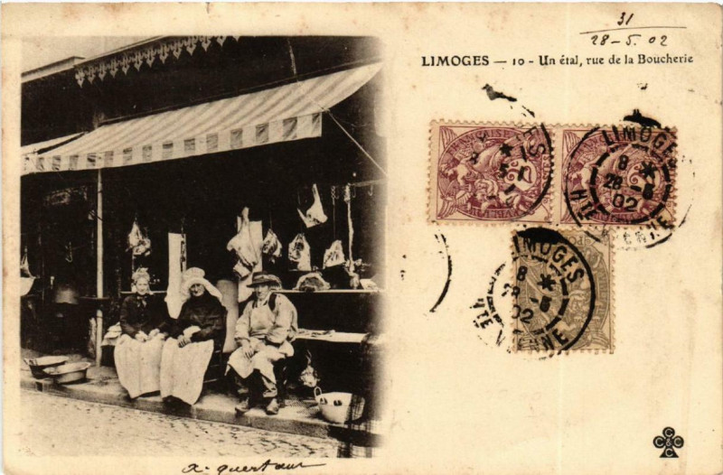 Carte postale ancienne Limoges 10 - Un Etal rue de la Boucherie à Limoges
