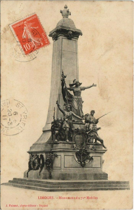 Carte postale ancienne Limoges Monument du Mobiles à Limoges