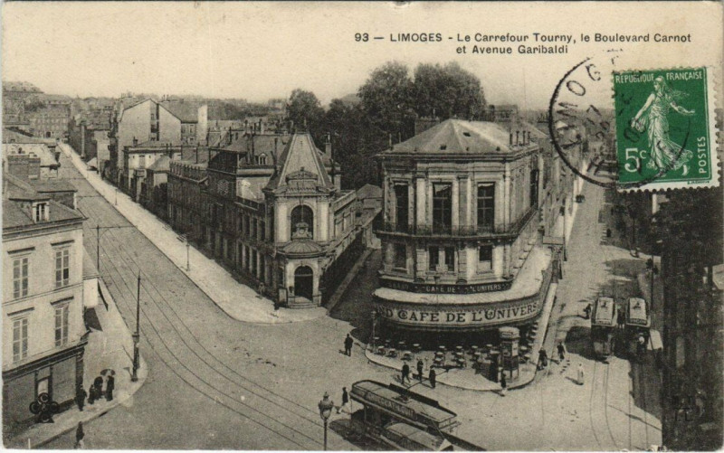 Carte postale ancienne Limoges - Le Carrefour Tourny le Boulevard Carnot et Avenue Gariba à Limoges