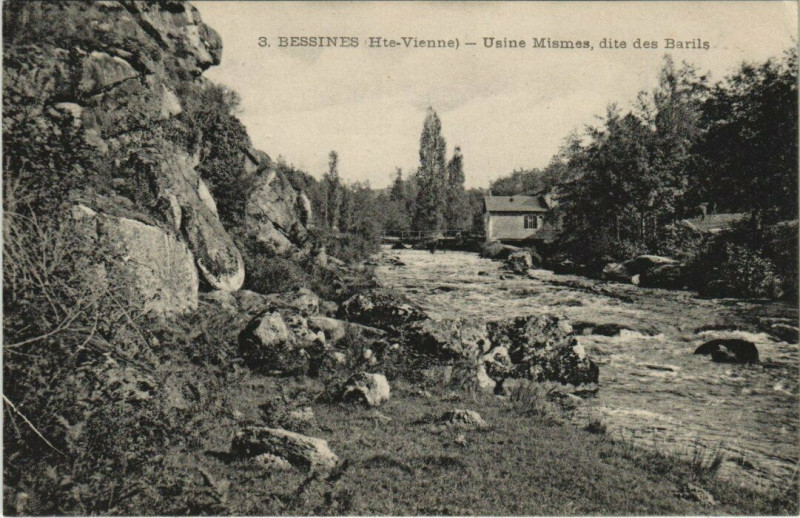 Carte postale ancienne Bessines - Usine Mismes dite des Barils