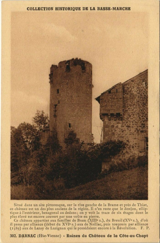Carte postale ancienne Darnac - Ruines du Chateau de la Cote-au-Chapt