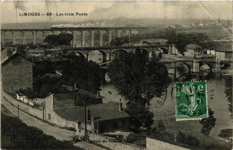Carte postale ancienne Limoges - Les trois Ponts à Limoges