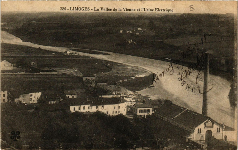 Carte postale ancienne Limoges - La Vallée de la Vienne et l'Usine Electrique à Limoges