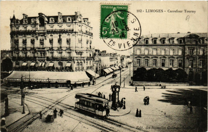 Carte postale ancienne Limoges - Carrefour Tourny à Limoges