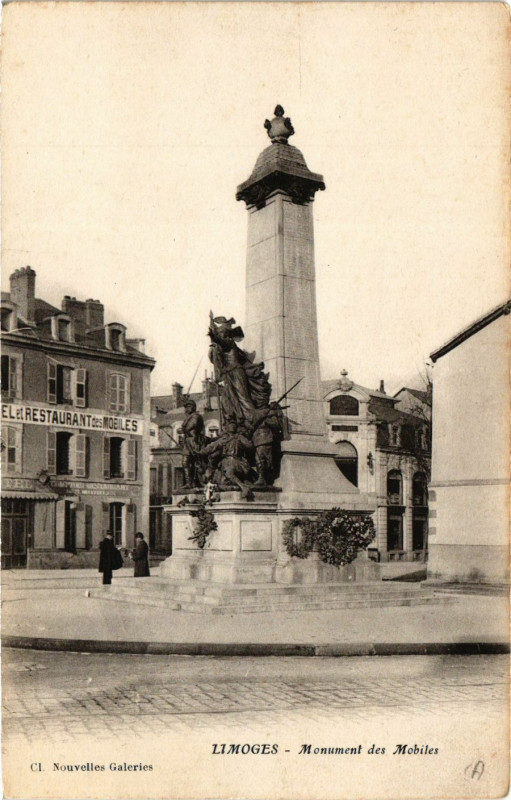 Carte postale ancienne Limoges - Mon. des Mobiles à Limoges