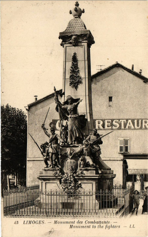 Carte postale ancienne Limoges - Mon. des Combattants - Mon. to the fighters à Limoges