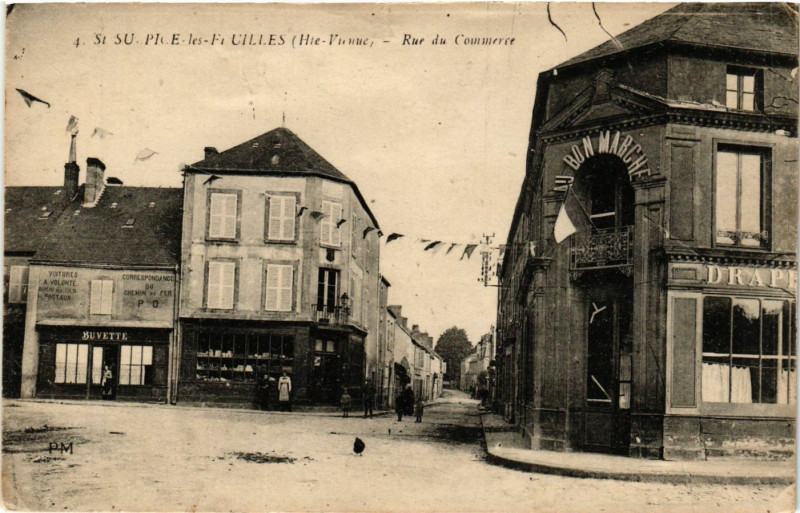 Carte postale ancienne Saint-Sulpice-les-Feuilles - Rue du Commerce à Saint-Sulpice-les-Feuilles