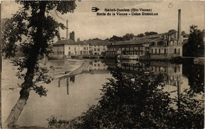 Carte postale ancienne Saint-Junien - Bords de la Vienne - Usine Desselas à Saint-Junien