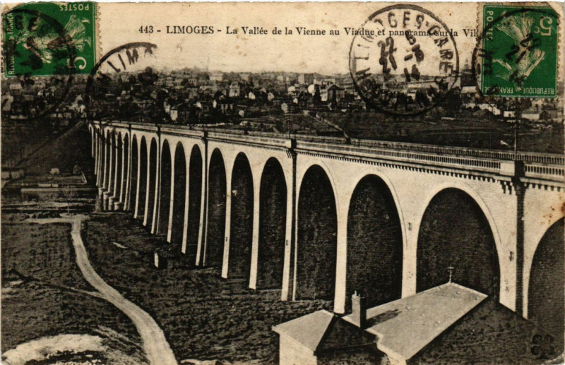 Carte postale ancienne Limoges - a Vallée de la Vienne au Viaduc et panorama sur la Ville à Limoges