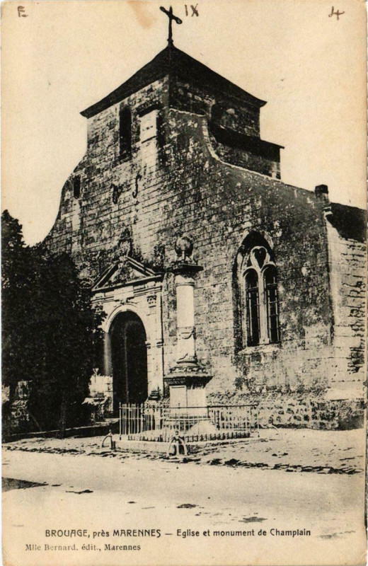 Carte postale ancienne Brouage pres Marennes - Eglise et monument de Champlain