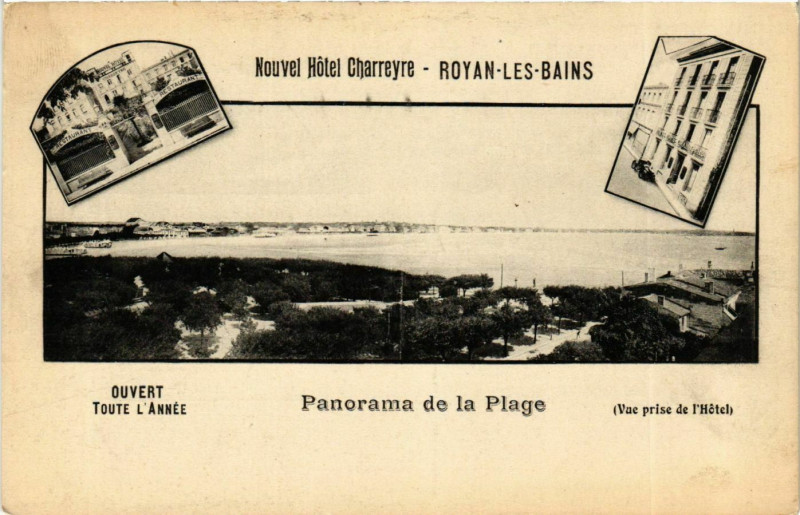 Carte postale ancienne Nouvel Hotel Charreyre - Royan-les-Bains - Panorama de la Plage à Royan