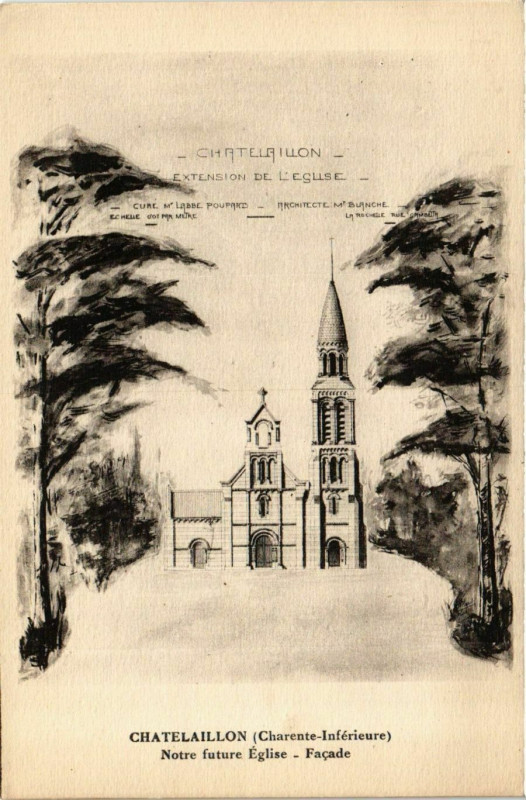 Carte postale ancienne Chatelaillon (Charente-Inférieure) - Notre future Eglise - Facade