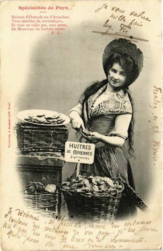 Carte postale ancienne Spécialités de Pays - Huitres d'Ostende ou d'Arcachon.
