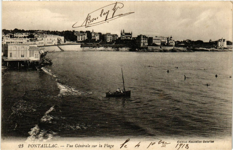 Carte postale ancienne Pontaillac - Vue générale sur la Plage