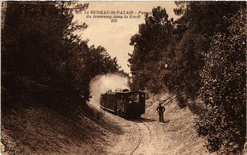Carte postale ancienne Le Bureau Saint-Palais - Passage du Tramway dans la Foret