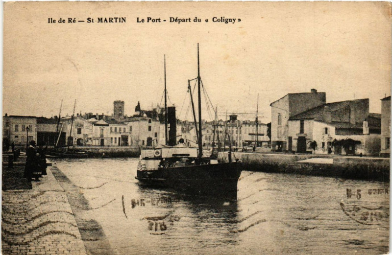 Carte postale ancienne Ile-de-Re - Saint-Martin-de-Re - Le Port - Depart du Coligny à Saint-Martin-de-Ré