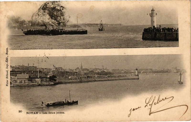 Carte postale ancienne Royan - Les deux jetées à Royan