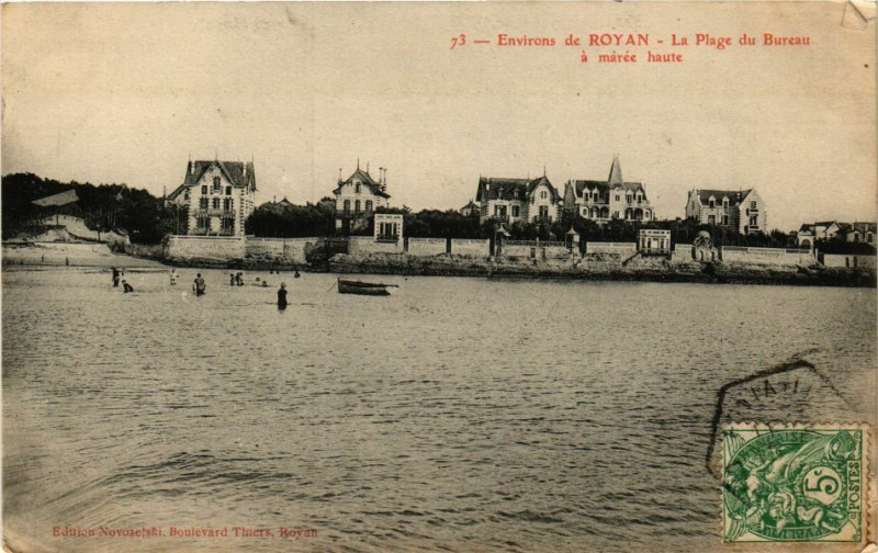 Carte postale ancienne Environs de Royan - La Plage du Bureau a marée haute à Royan