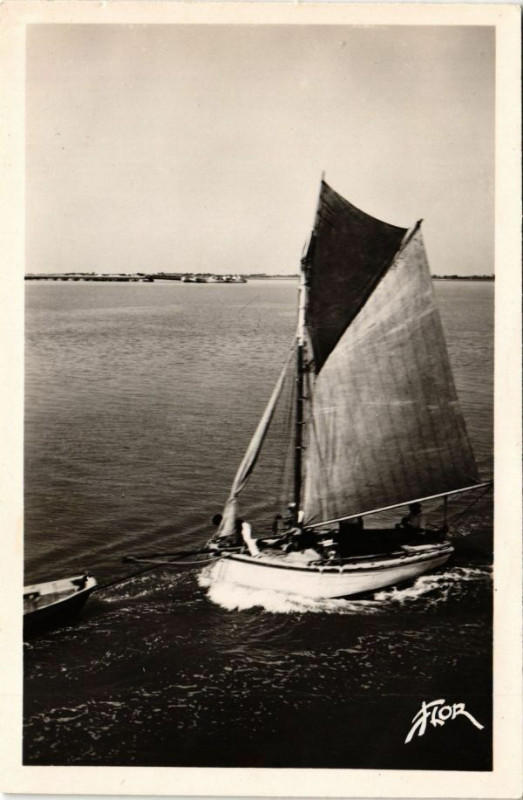 Carte postale ancienne Ile d'Oleron -Voilier en pleine course devant l'Embarcadér