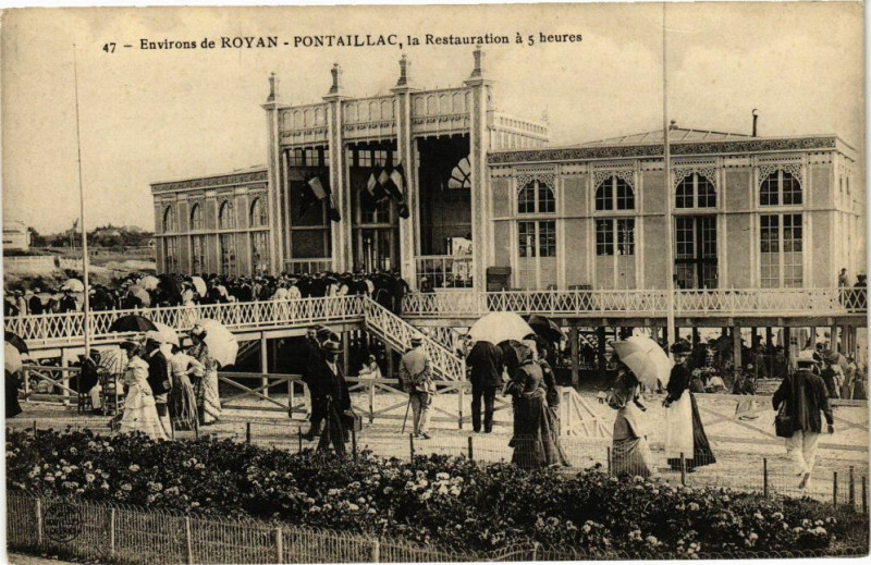 Carte postale ancienne Environs de Royan - Pontaillac la Restauration a 5 heures à Royan