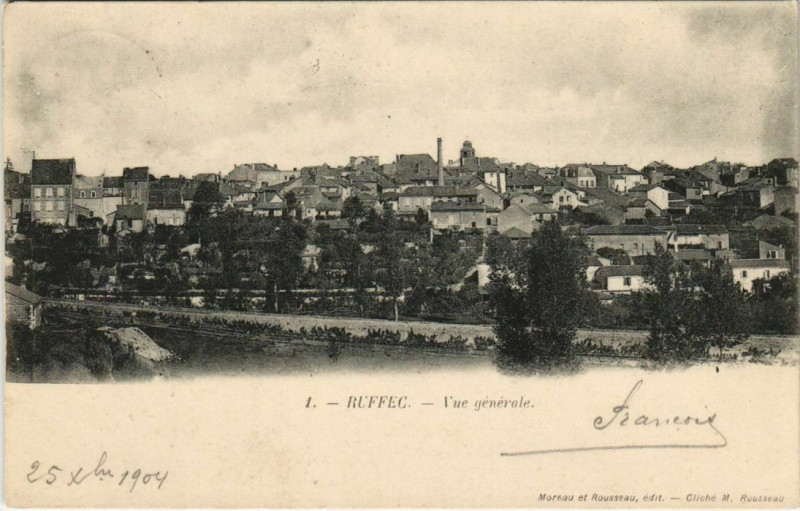 Carte postale ancienne Ruffec vue generale France à Ruffec