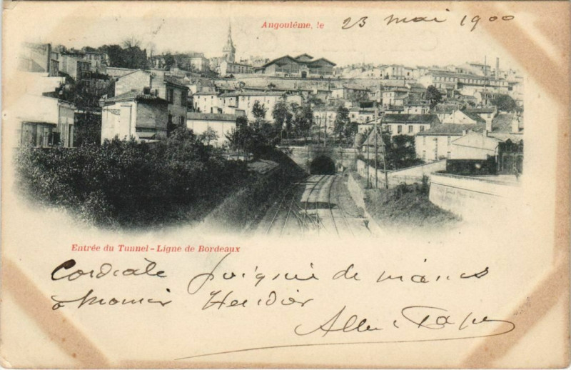 Carte postale ancienne Angouleme- Entree du Tunnel,Ligne de Bordeaux France à Angoulême