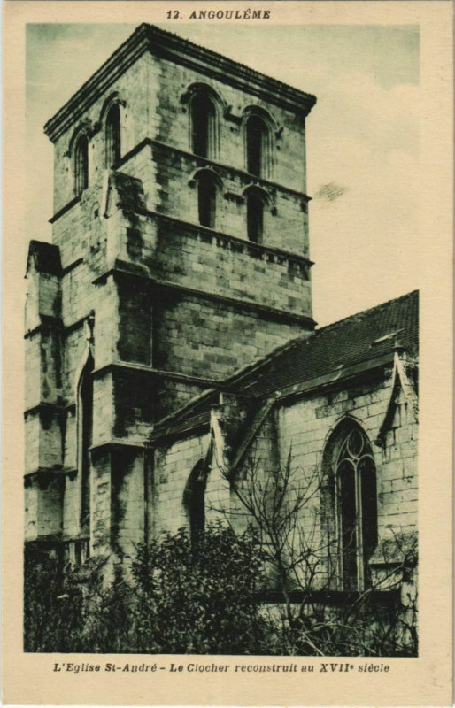 Carte postale ancienne Angouleme- Le Clocher de l'Eglise Saint-Andre France à Angoulême