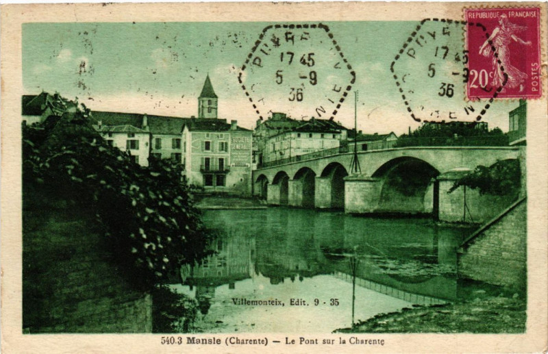 Carte postale ancienne Manale (Charente) - Le Pont sur la Charente
