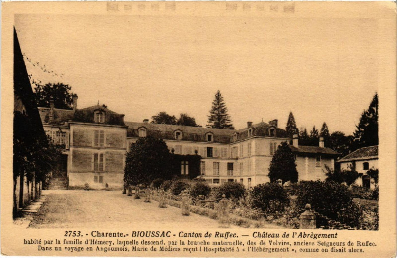 Carte postale ancienne Charente - Bioussac - Canton de Ruffec - Chateau de l'Abrégement à Bioussac