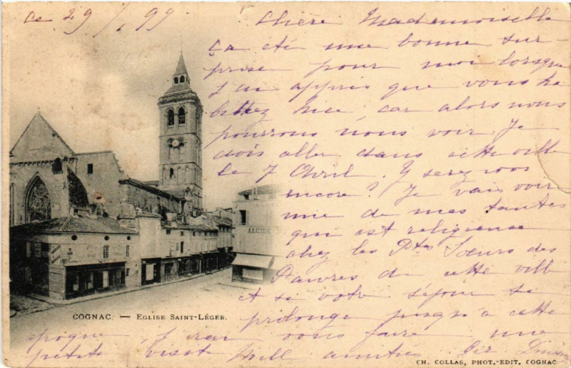 Carte postale ancienne Cognac - Eglise Saint-Léger à Cognac