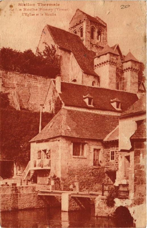 Carte postale ancienne Roche-Posay - L'Eglise et le Moulin
