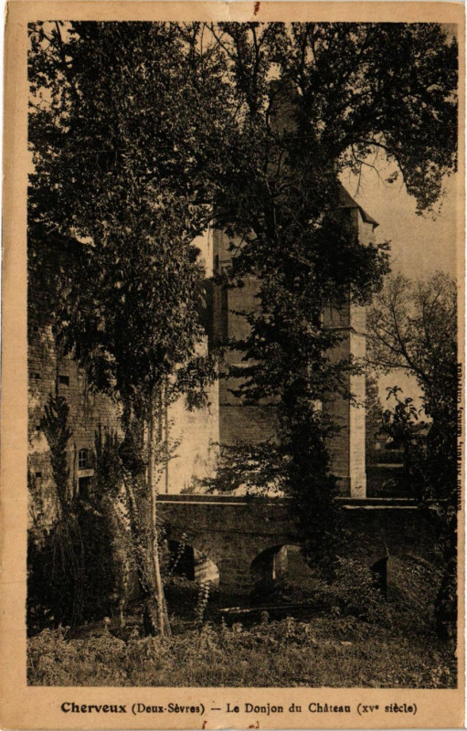 Carte postale ancienne Cherveux - Le Donjon du chateau à Cherveux