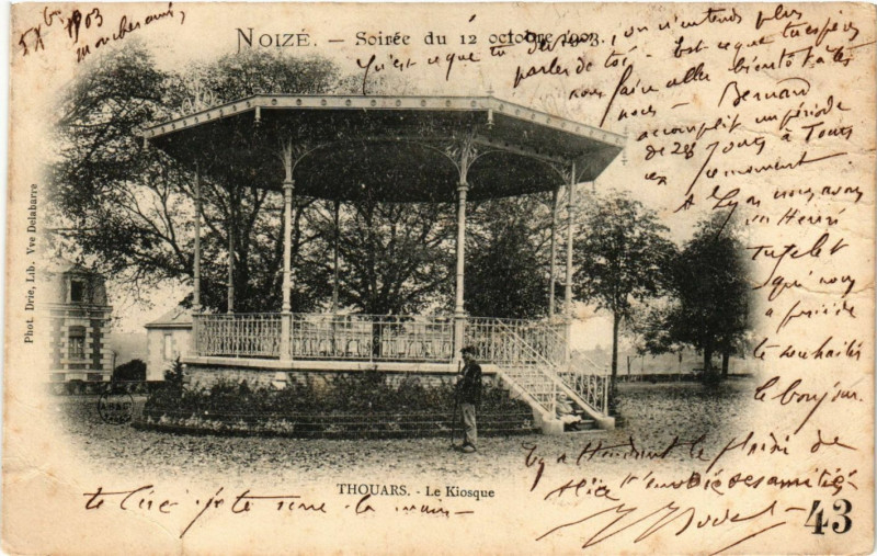 Carte postale ancienne Noize - Soirec du 12 octobre 1902 - Thouars - Le Kiosque à Thouars
