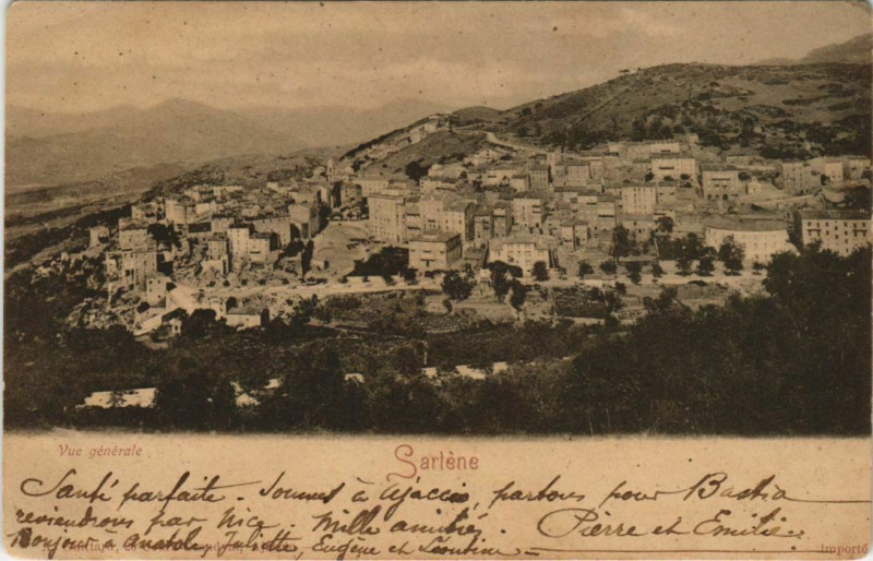 Carte postale ancienne Sartene vue generale Corsica à Sartène