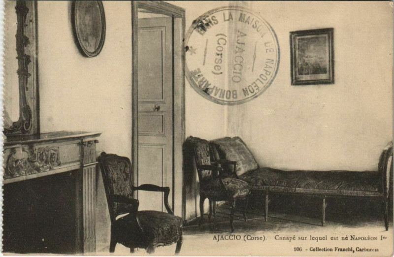 Carte postale ancienne Ajaccio Canape sur lequel est ne Napoleon Corsica à Ajaccio