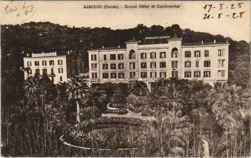 Carte postale ancienne Ajaccio Grand Hotel et Continental Corsica à Ajaccio