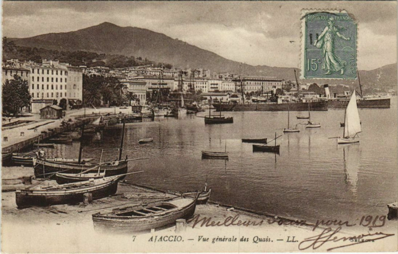 Carte postale ancienne Ajaccio vue generale des Quais Corsica à Ajaccio