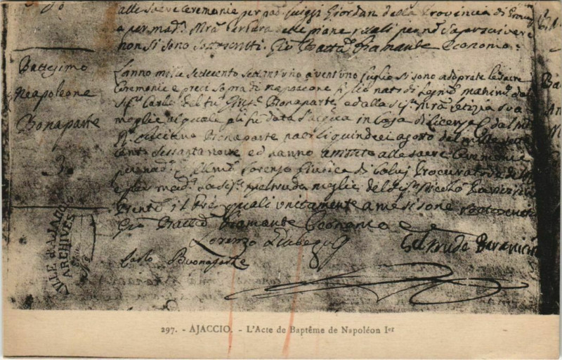Carte postale ancienne Ajaccio Acte de Bapteme de Napoleon 1er Corsica à Ajaccio