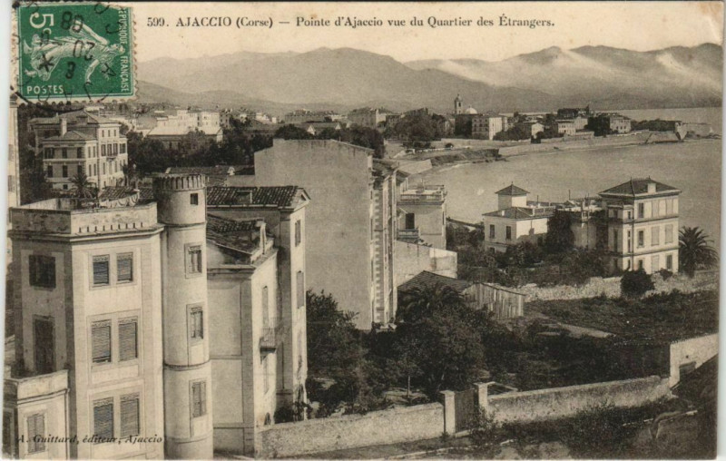Carte postale ancienne Ajaccio Pointe d'Ajaccio vue du Quartier des Etrangers Corsica à Ajaccio