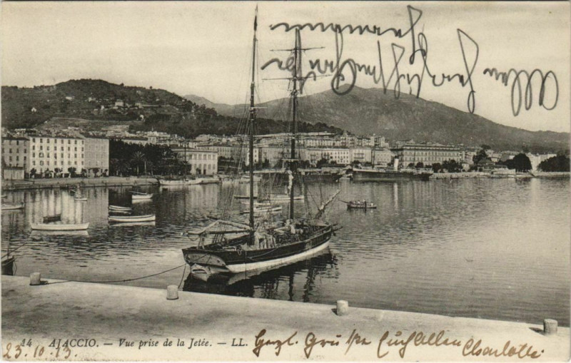 Carte postale ancienne Ajaccio vue prise de la Jetee Corsica à Ajaccio