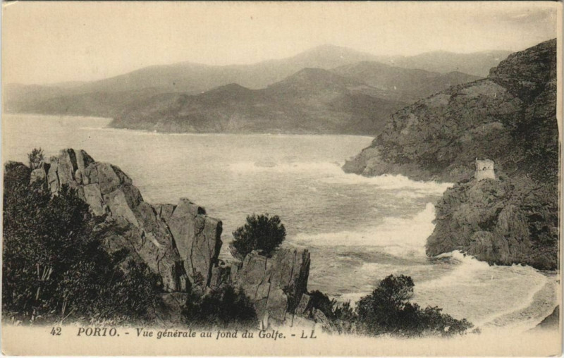 Carte postale ancienne Porto - Vue Generale au Fond du Golfe Corsica - Corse à Orto