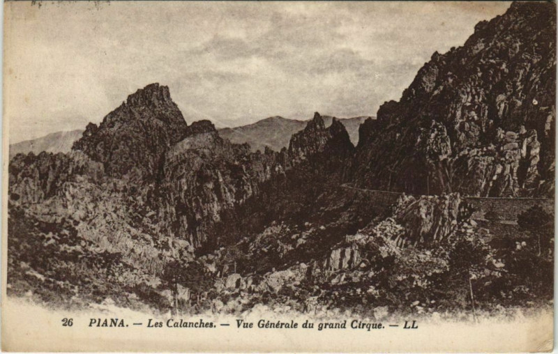 Carte postale ancienne Piana - Calanches - Vue Generale du Grand Cirque Corsica - Corse à Piana