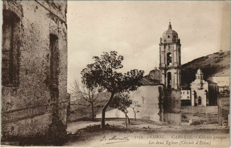 Carte postale ancienne Cargese - Colonie Grecque - Les Deux Eglises Corsica - Corse à Cargèse